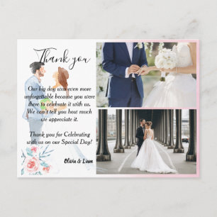 Watercolor Couple with Roses Wedding Thankyou Card