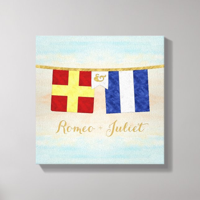 Watercolor Couples Monogram Maritime Signal Flags Canvas Print (Front)