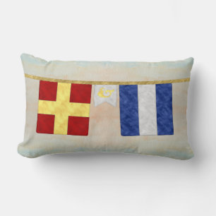 Watercolor Couples Monogram Maritime Signal Flags Lumbar Cushion