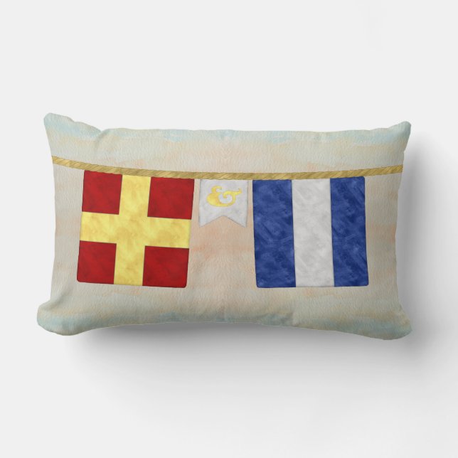 Watercolor Couples Monogram Maritime Signal Flags Lumbar Cushion (Front)