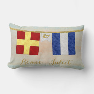 Watercolor Couples Monogram Maritime Signal Flags Lumbar Cushion