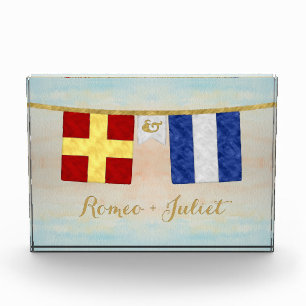 Watercolor Couples Monogram Maritime Signal Flags Photo Block