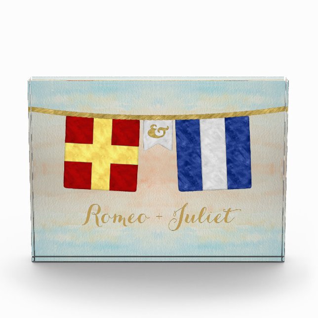 Watercolor Couples Monogram Maritime Signal Flags Photo Block (Front)