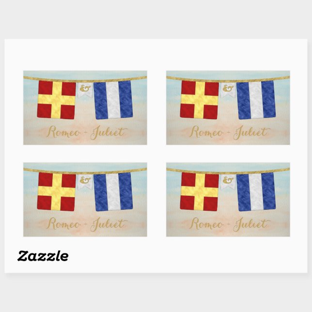 Watercolor Couples Monogram Maritime Signal Flags Rectangular Sticker (Sheet)