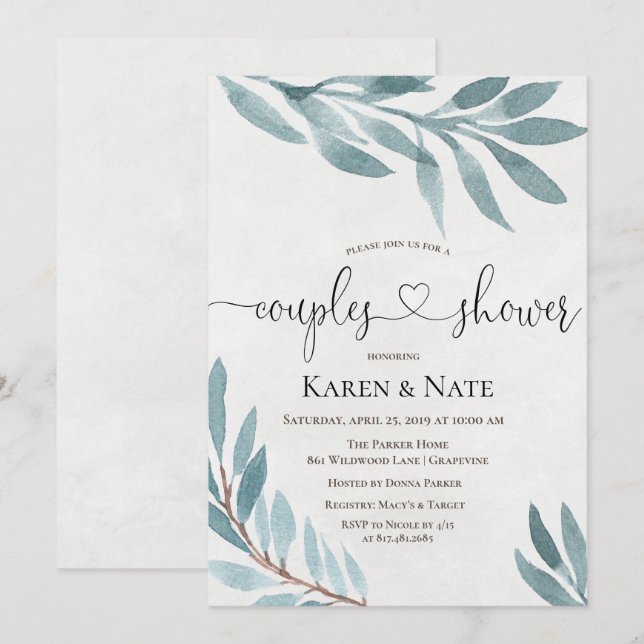 Watercolor Couples Shower Botanical Invitation (Front/Back)