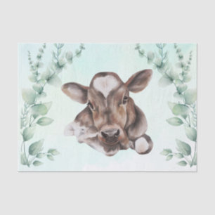 Watercolor Cow Baby Calf Eucalyptus  Tissue Paper