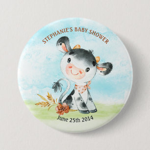 Watercolor Cow Baby Shower Farm 7.5 Cm Round Badge