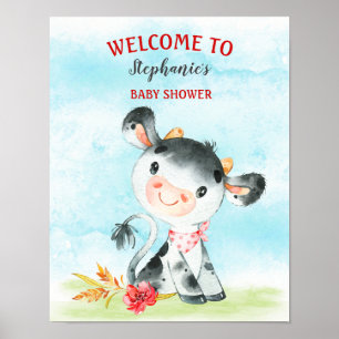 Watercolor Cow Baby Shower Farm Baby Shower Poster