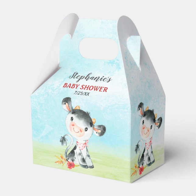 Watercolor Cow Baby Shower Farm Favour Box (Front Side)