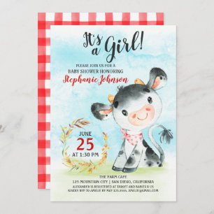 Watercolor Cow Baby Shower Farm Invitation