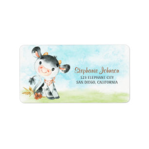 Watercolor Cow Baby Shower Farm Label