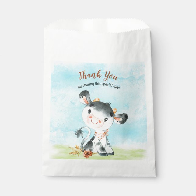 Watercolor Cow Baby Shower Farm Thank You Favour Bags (Front)