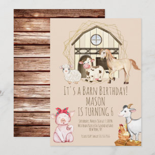 Watercolor Cow Barn Animals Farm Birthday Invitation