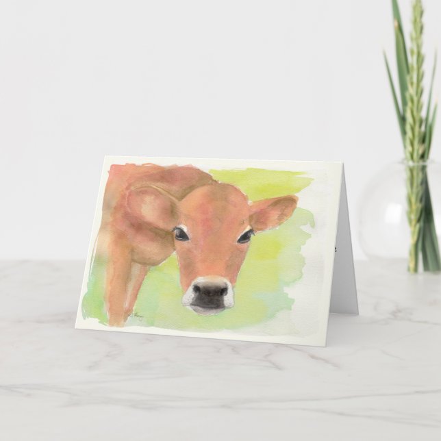 Watercolor Cow Birthday Card (Front)
