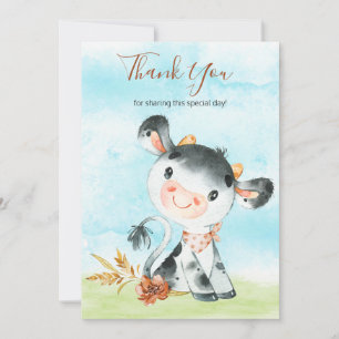 Watercolor Cow Farm Thank You Card