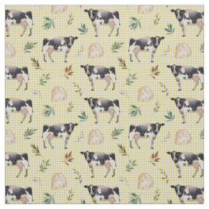 Watercolor Cow Farm Yellow Gingham Baby Nursery Fabric