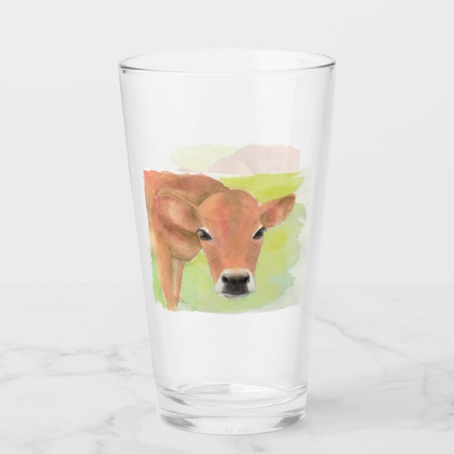 Watercolor Cow Glass Cup (Front)