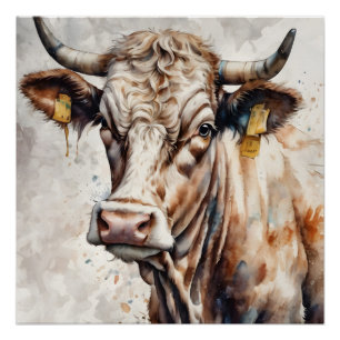 Watercolor Cow no 4 Poster