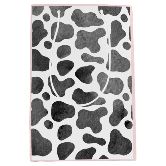 Watercolor Cow print Pink Medium Gift Bag (Front)
