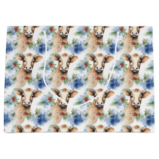 Watercolor Cow Wrapping Paper Large Gift Bag