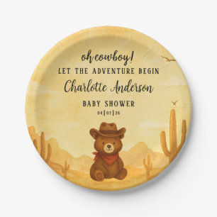 Watercolor Cowboy Baby Shower Boy Paper Plate