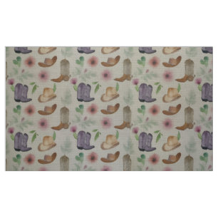 Watercolor Cowboy Boots and Hats Western Fabric