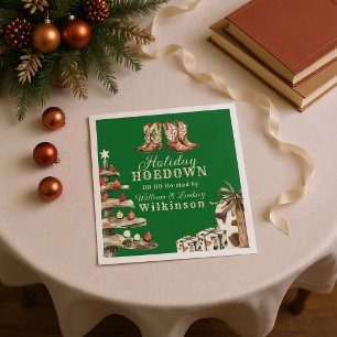 Watercolor Cowboy Boots Holiday Hoedown Christmas  Napkin