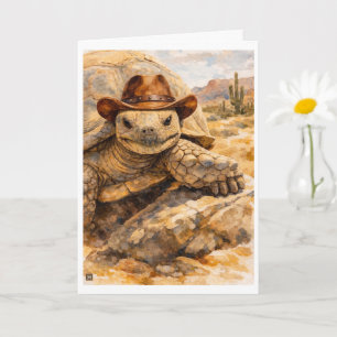 Watercolor Cowboy Turtle in the desert Card
