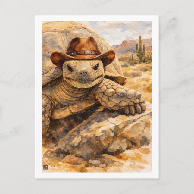 Watercolor Cowboy Turtle in the desert Postcard (Front)