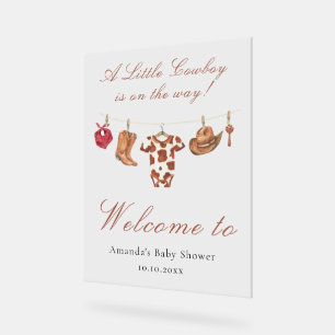 Watercolor Cowboy Western Baby shower Welcome Acrylic Sign