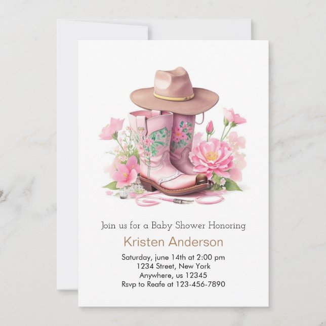 Watercolor Cowgirl Baby Shower Invitation (Front)