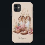 Watercolor Cowgirl Boots Floral Monogram iPhone 11 Case<br><div class="desc">All text is adjustable. Watercolor Boho Floral Cowgirl Boots Simple and Elegant Monogram. Just change the text to meet your needs.</div>