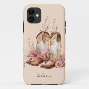 Watercolor Cowgirl Boots Floral Monogram Case-Mate iPhone Case
