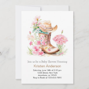 Watercolor Cowgirl Hat and Boot Dreamy Baby Shower Invitation