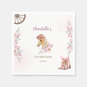 Watercolor Cowgirl Horse Floral Western Birthday Napkin