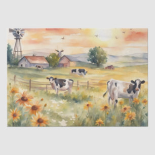 Watercolor cows in field of flower Decoupage paper