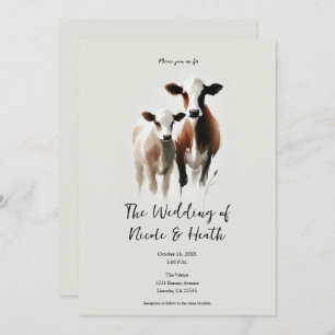 Watercolor Cows Minimal Rustic Wedding Invitation