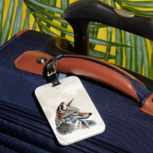 Watercolor Coyote Country Cottagecore Rustic Print Luggage Tag