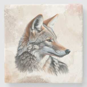 Watercolor Coyote Country Cottagecore Rustic Print Stone Coaster