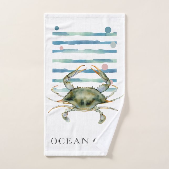 WATERCOLOR CRAB, BEACH TOWN, OCE.AN CITY HAND TOWEL (Hand Towel)