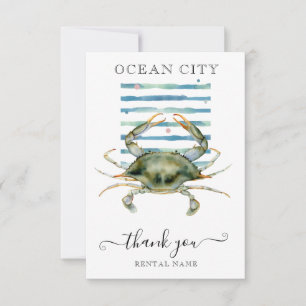 WATERCOLOR CRAB, BEACH TOWN, OCEAN CITY THANK YOU CARD