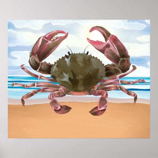 Watercolor Crab Crustacean Nautical Poster (Front)