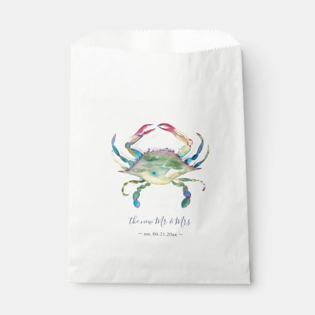 Watercolor Crab Favour Bags Beach Wedding Ideas (Front)