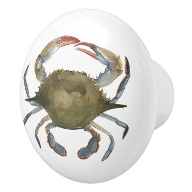Watercolor Crab - Grey Ceramic Knob (Right)