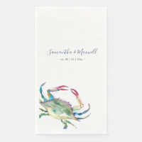 Watercolor Crab Personalised Guest Towels 