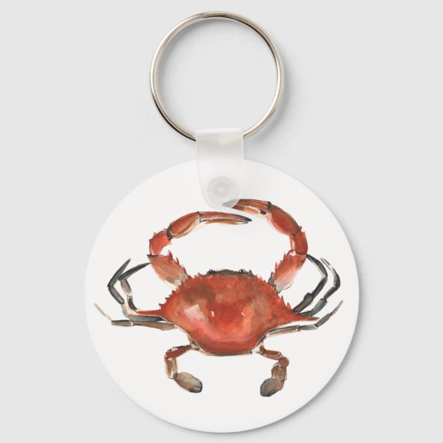 Watercolor Crab - Red Key Ring (Front)
