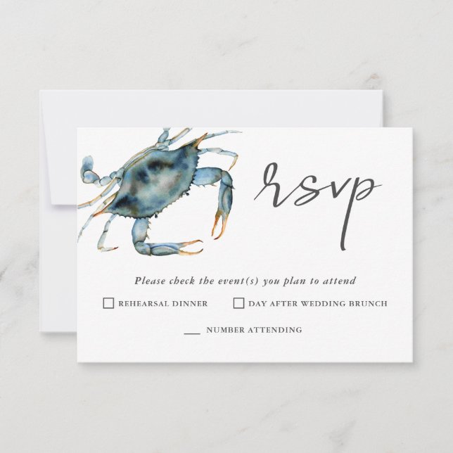 Watercolor Crab Seafood RSVP for Two Events Card (Front)