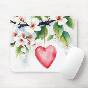 Watercolor Crabapple Tree With Heart Mouse Mat