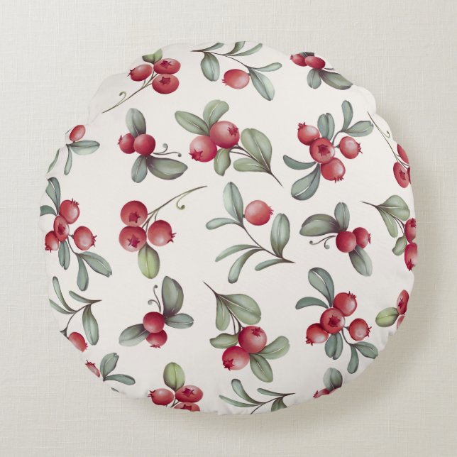 Watercolor Cranberry Beauty Round Pillow (Front)