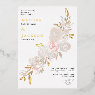 Watercolor cream rose wreath Foil Invitation